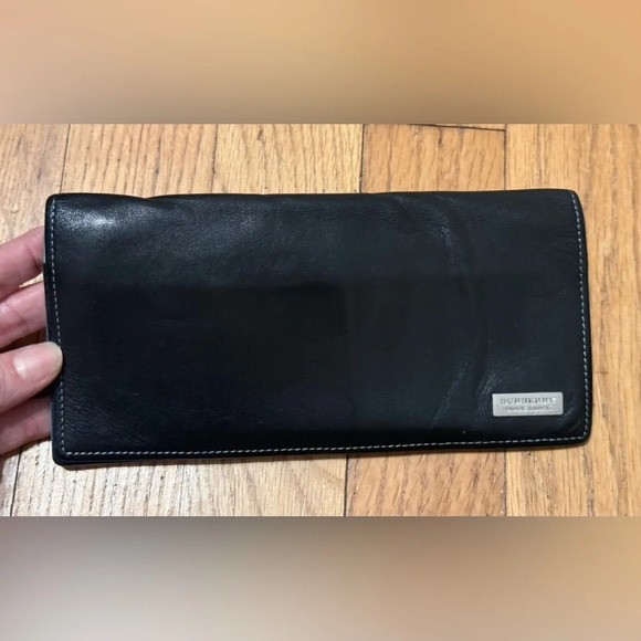 Burberry Black Label Long Wallet Black Blue Leather - Picture 1 of 7